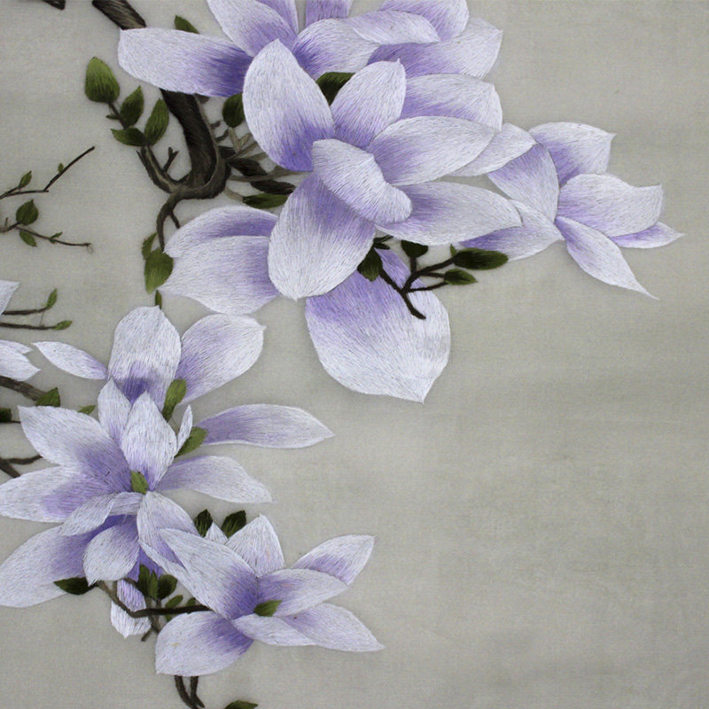 手工汴绣装饰画雀鸣花香 大师刺绣玉兰 特色工艺品礼品