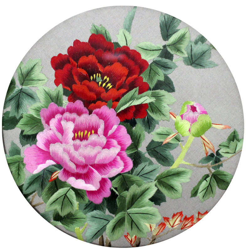 纯手工汴绣双面绣摆件 大师刺绣作品牡丹图 特色艺术品礼品