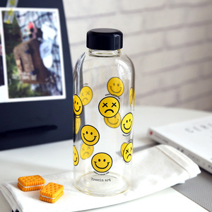 韩版大容量玻璃杯创意可爱笑脸杯子便携随手杯女学生个性水杯茶