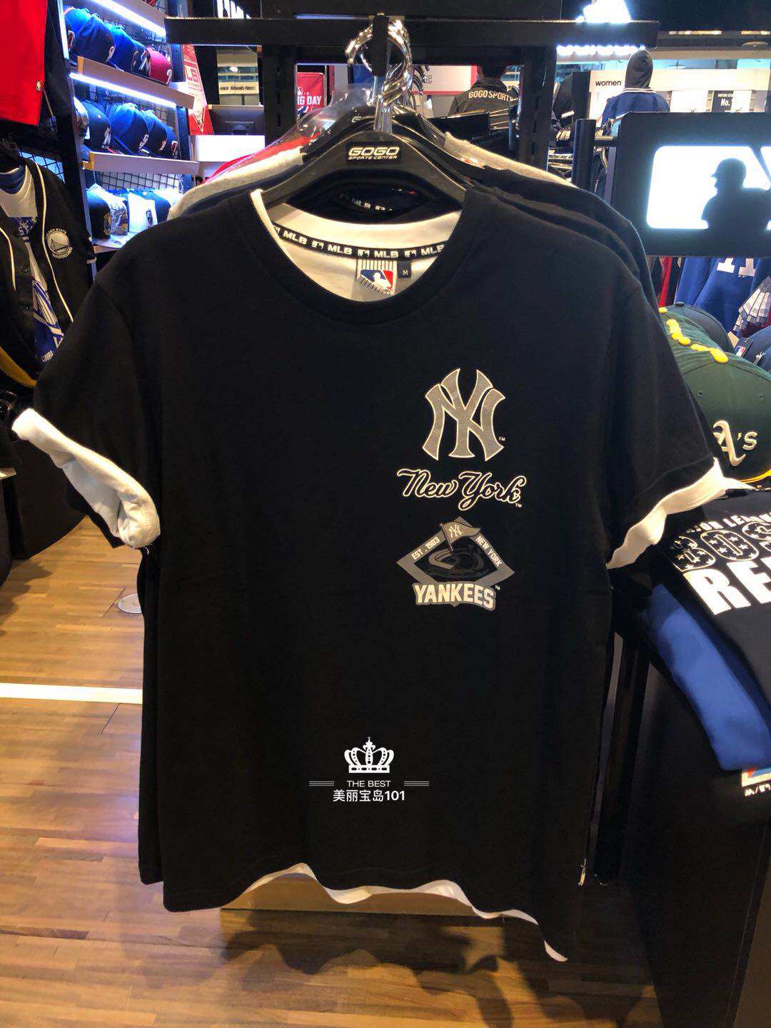 台湾代购 mlb 洋基队 新款男子圆领简约logo短袖纯棉套头半袖t恤