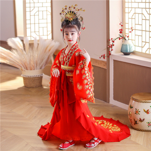 儿童古装女童汉服古代皇后贵妃拖尾裙中国风超仙气拖地秋季演出服