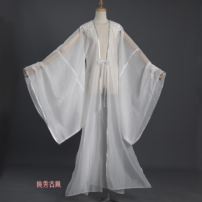 挽秀古风-挽秀古风大袖衫白色暗纹云系带宽