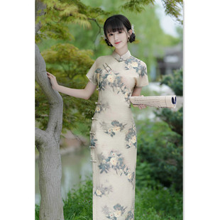 老上海复古国风改良夏季薄款长款旗袍2023夏新款传统民国女士礼服
