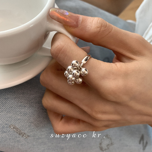 suzyacc kr纯银珠珠葡萄串戒指女小众设计感食指戒个性高级手饰