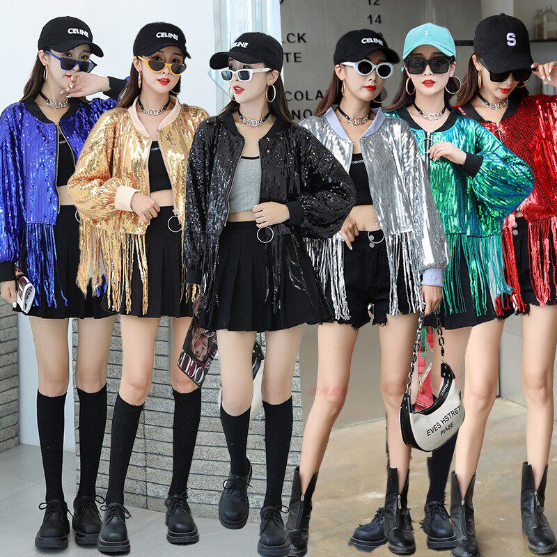 亮片短款宽松闪闪上衣潮牌歌手炸街外套个性夜店舞台演出服装dj