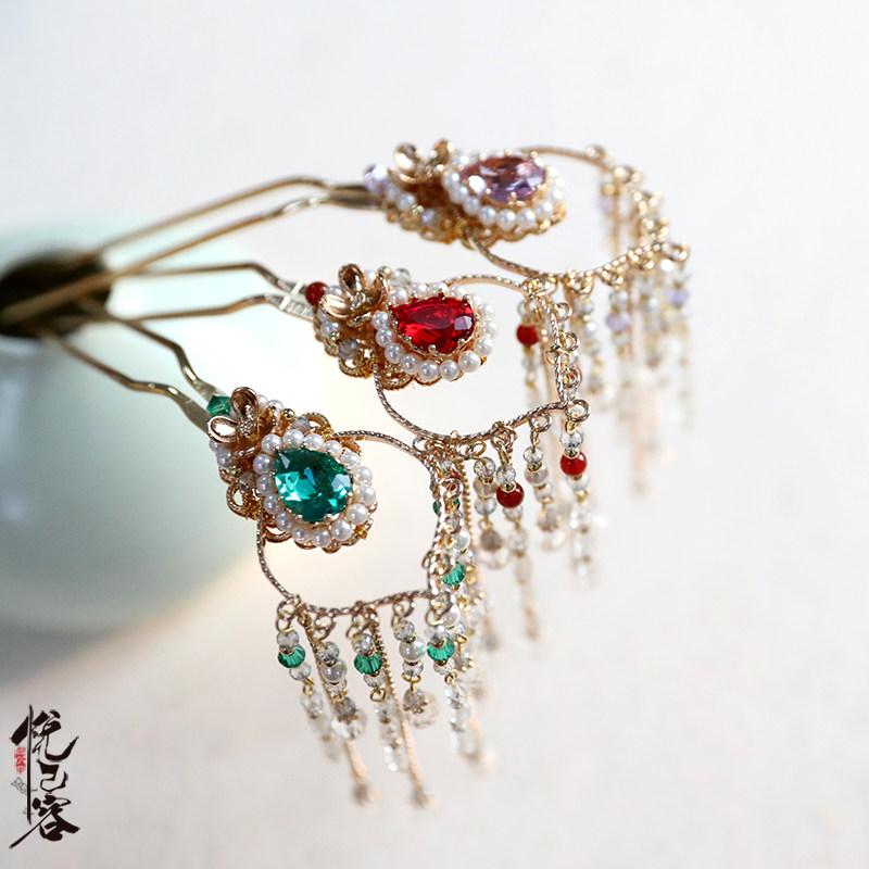 悦己容复古风发饰流苏步摇发簪汉服头饰套装公主宫廷[金钗令-簪]