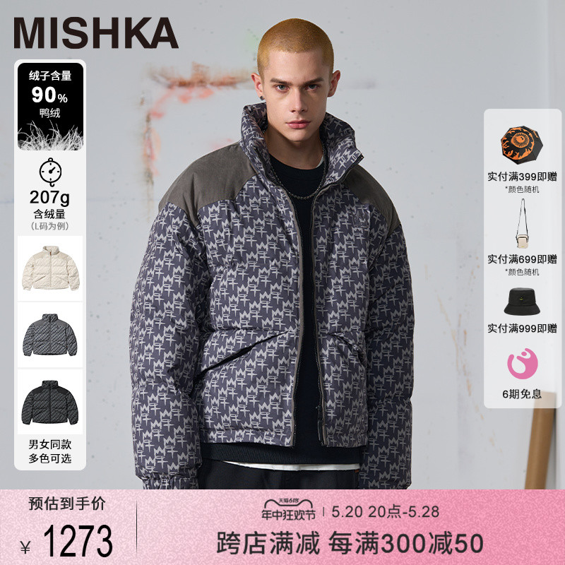 宋佩泽同款MISHKANYC大眼球美式冬季男士老花高端短款羽绒服外套