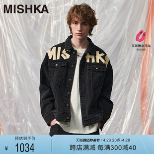 MISHKANYC大眼球春秋新款美式复古宽松高级感黑色牛仔外套男士