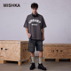 MISHKA大眼球潮牌2023夏季新品男士时尚潮流字母印花牛仔中裤