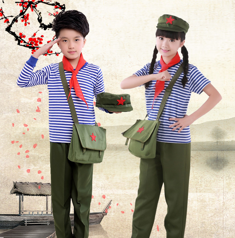 80年代知青怀旧服装儿童夏令营雷锋红卫兵套装军装海魂衫演出服