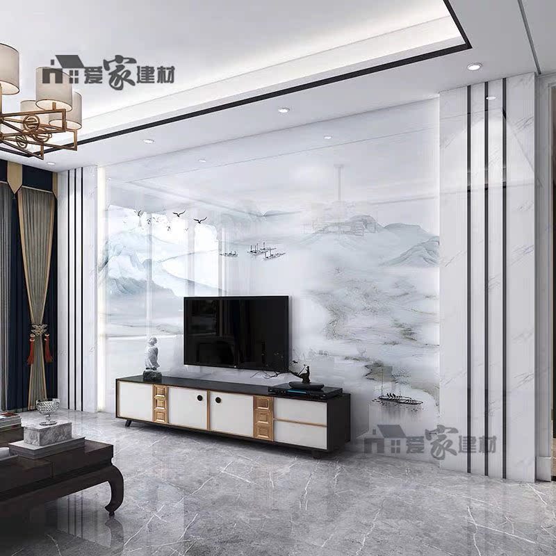 大理石电视背景墙瓷砖高温微晶石简约现代新中式轻奢风客厅影视墙