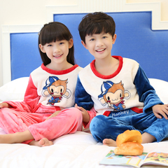 儿童睡衣秋冬季法兰绒男女童珊瑚绒韩版可爱卡通中大童家居服套装