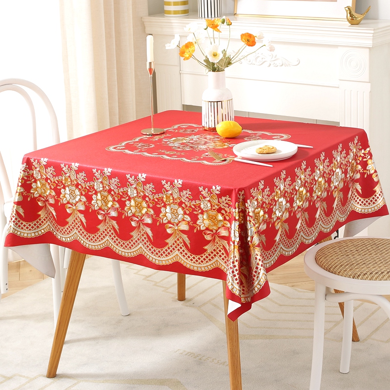 红色桌布防水防油免洗防烫正方形餐桌