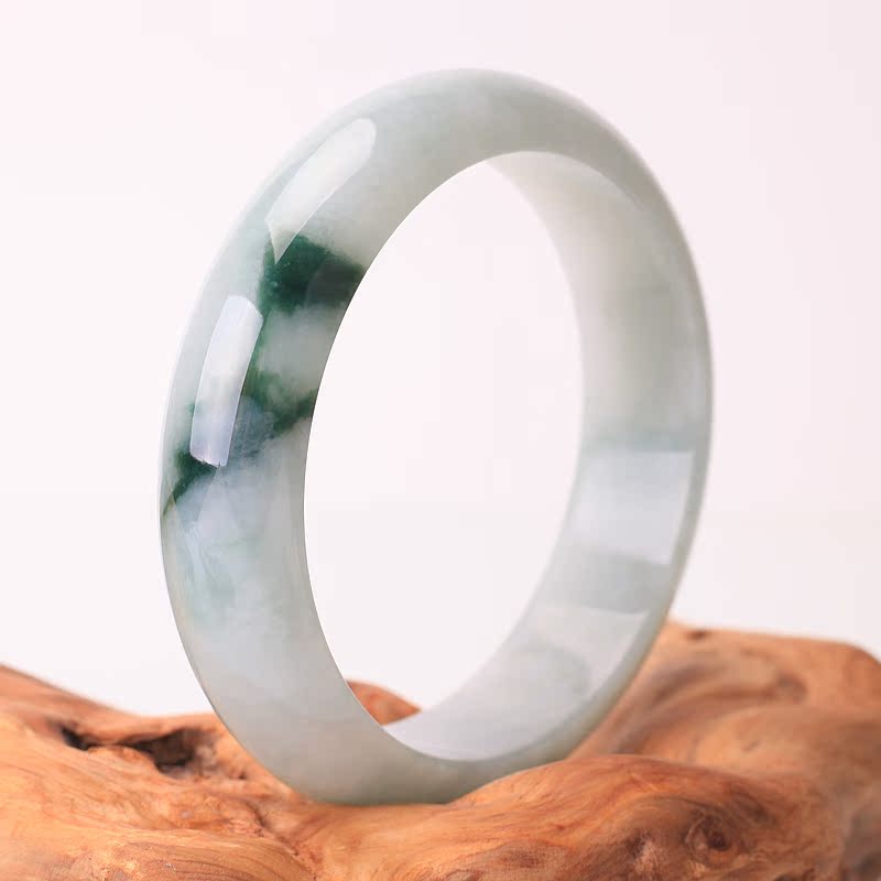 老坑糯种飘蓝花大圈口翡翠手镯 圈口内径60mm 74.10g 21055