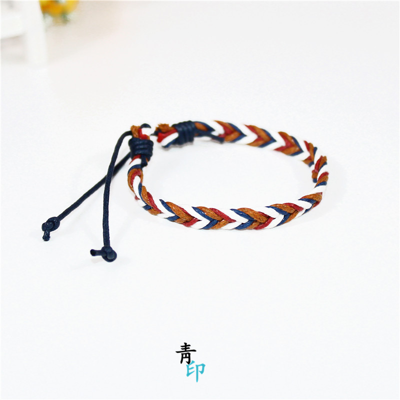 许愿手绳男_青印棉蜡绳手工编织手链男彩色手环小清新文艺民族风男士