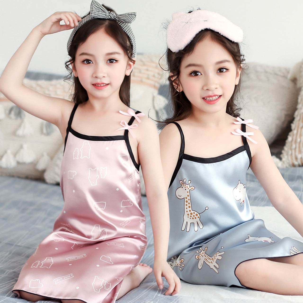 冰丝春夏吊带小女孩公主亲子睡裙