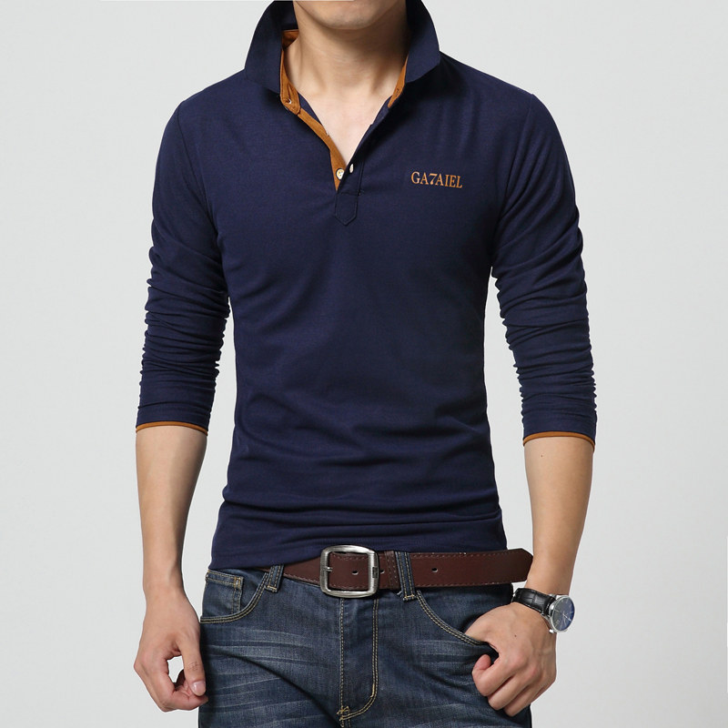 有衣领体恤_男士长袖衣领t恤青年大码修身有领衣服男纯棉翻领polo衫
