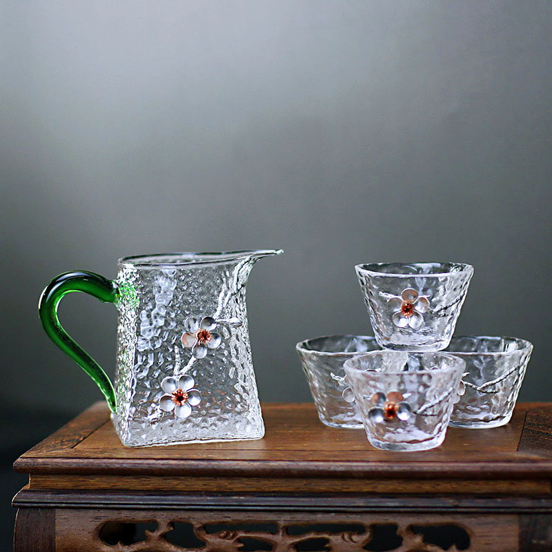 初雪日式锤纹玻璃公道杯纯手工创意梅花分茶杯长嘴家用倒茶器公杯