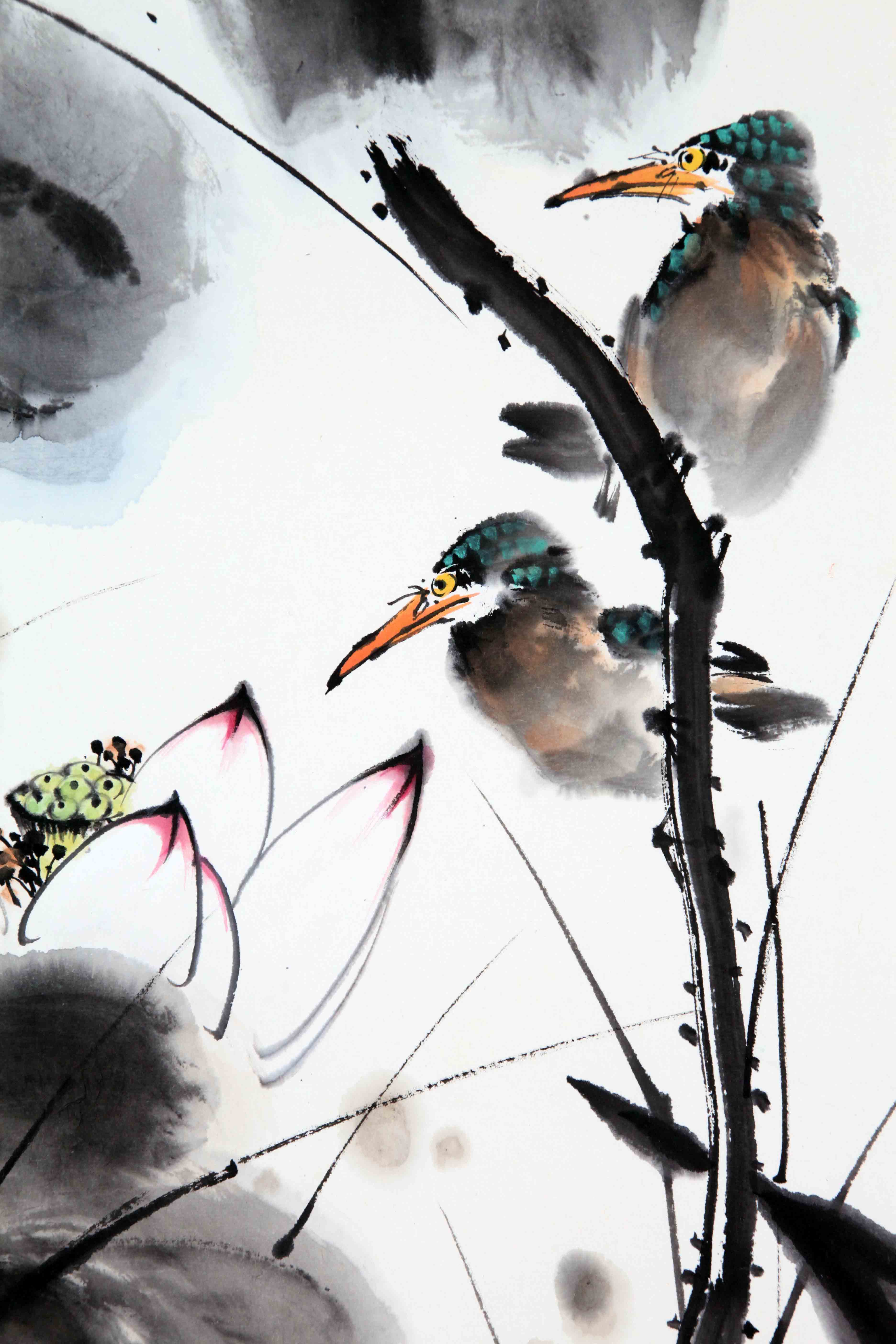 康宁《荷塘翠鸟》