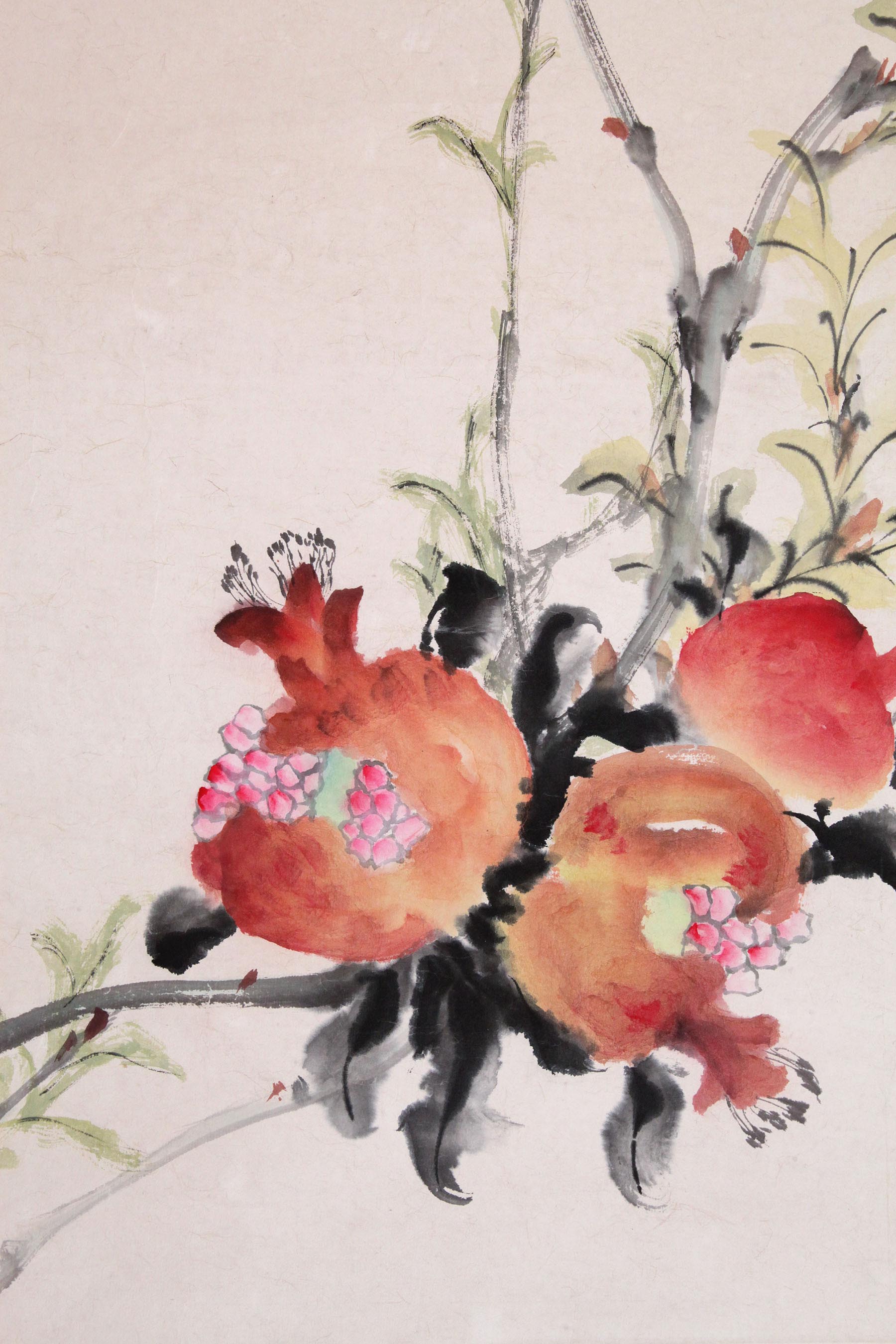 赵少昂(原装旧裱)《石榴双雀》