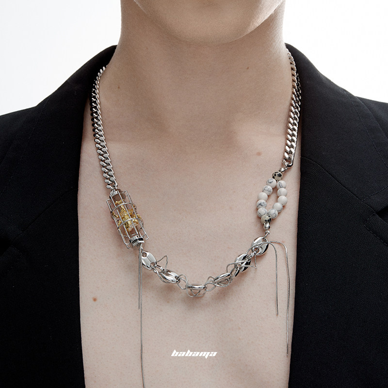babama甲壳虫白松石拼接方蛇链ins冷淡风情侣项链吊坠小众设计感
