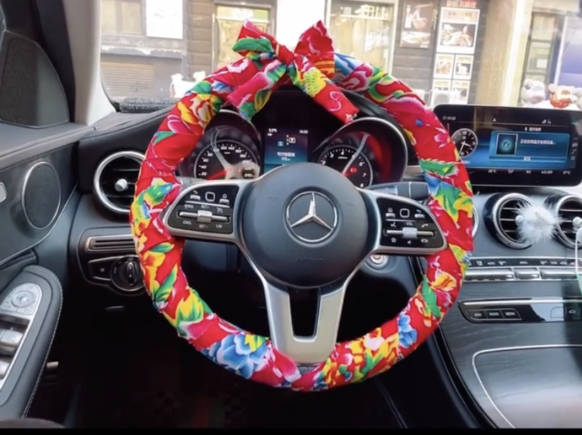 diy方向盘套东北大花布纯棉凤凰牡丹布料方向盘面服装面料