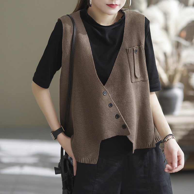 咖咪羽针织马甲女春装新款背心复古文艺宽松休闲女士马夹上衣坎肩