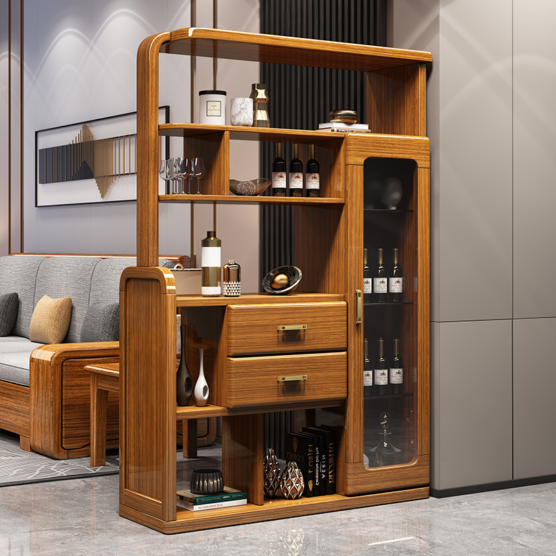 乌金木门厅柜玄关柜间厅柜隔断客厅鞋柜一体品质双面实木衣帽柜