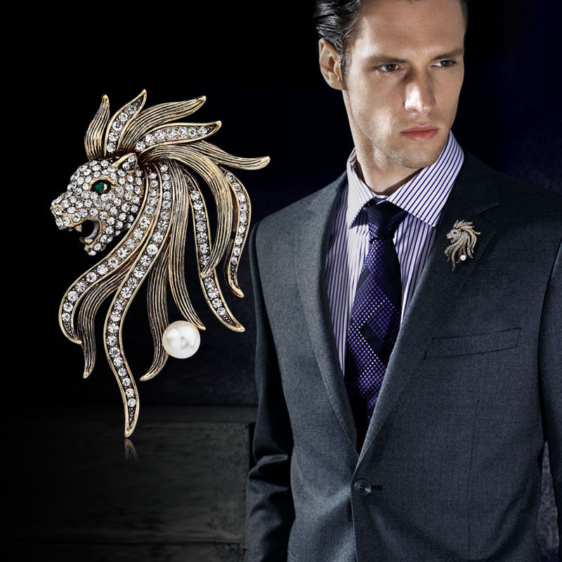 奥卡娜饰品复古狮子头胸针胸花男士西装领针别针高档大衣徽章配饰