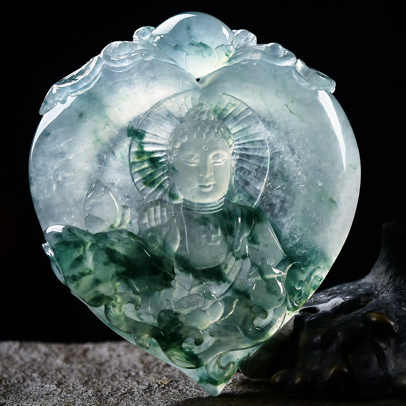 杨树明大师亲工作品天然a货翡翠冰种飘花翡翠释迦牟尼