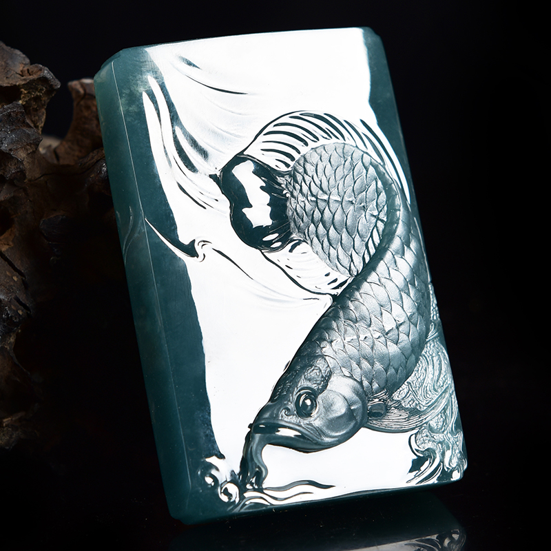 杨树明大师工作室作品天然a货翡翠金龙鱼吊坠59.56g