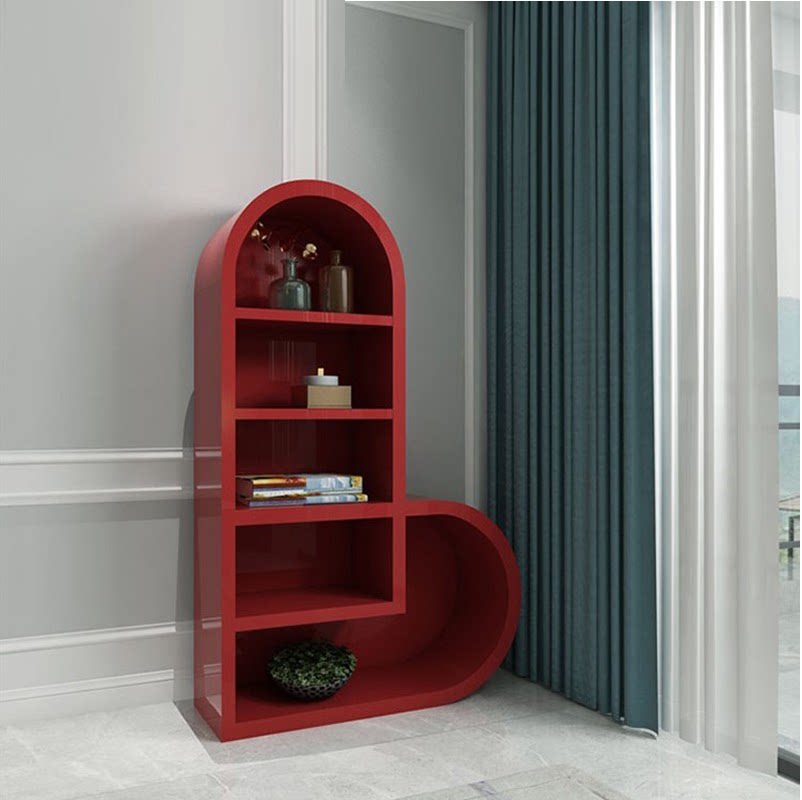 上海简易书架置物架烤漆书柜意大利大师设计弧形书架商业摆件柜