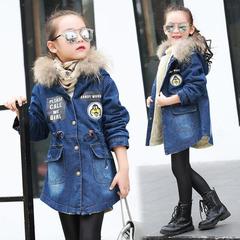 女童冬装2016新款韩版牛仔加绒加厚外套开衫中大儿童中长款风衣潮