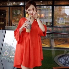 2016夏季韩版V领睡裙女士纯棉短袖睡衣少女性感宽松可外穿家居服