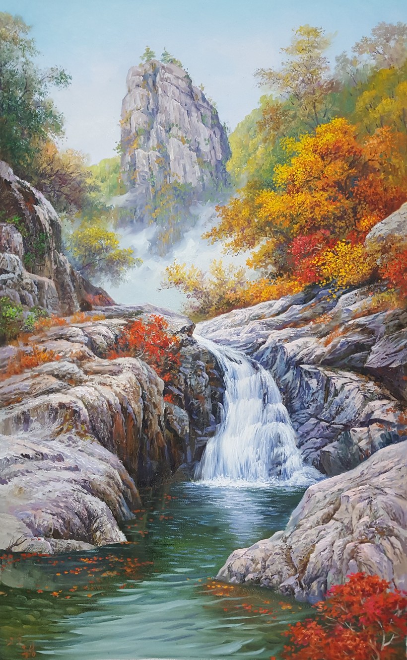 (朝鲜)朱成 《深山瀑布》咸镜北道美术创作社-三合国际文化