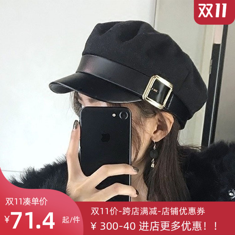 。韩国复古马术帅气皮扣拼皮鸭舌帽男女时髦毛呢ins帽军帽子贝雷|ruв категории Аксессуары, шляпа - от Buy2taobao.com для оказания профессиональной услуги покупки агента Taobao