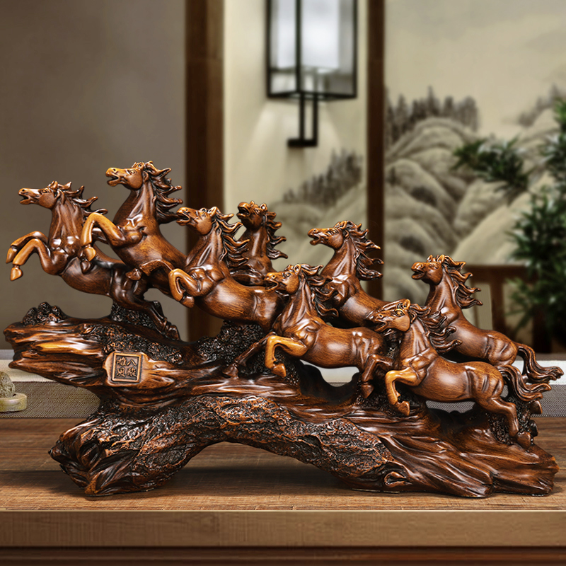 八骏雄风马办公桌摆件男士马到成功笔筒老总办公室p琉璃水晶八骏