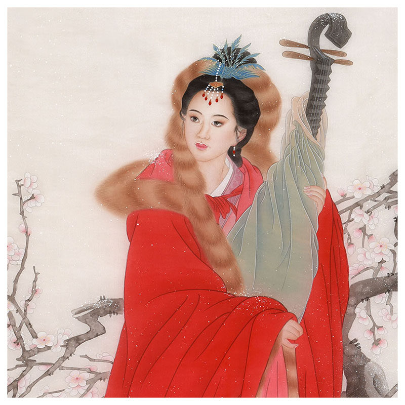 【双十二】吴雅君《寒塞抱琴图》工笔绢本画芯