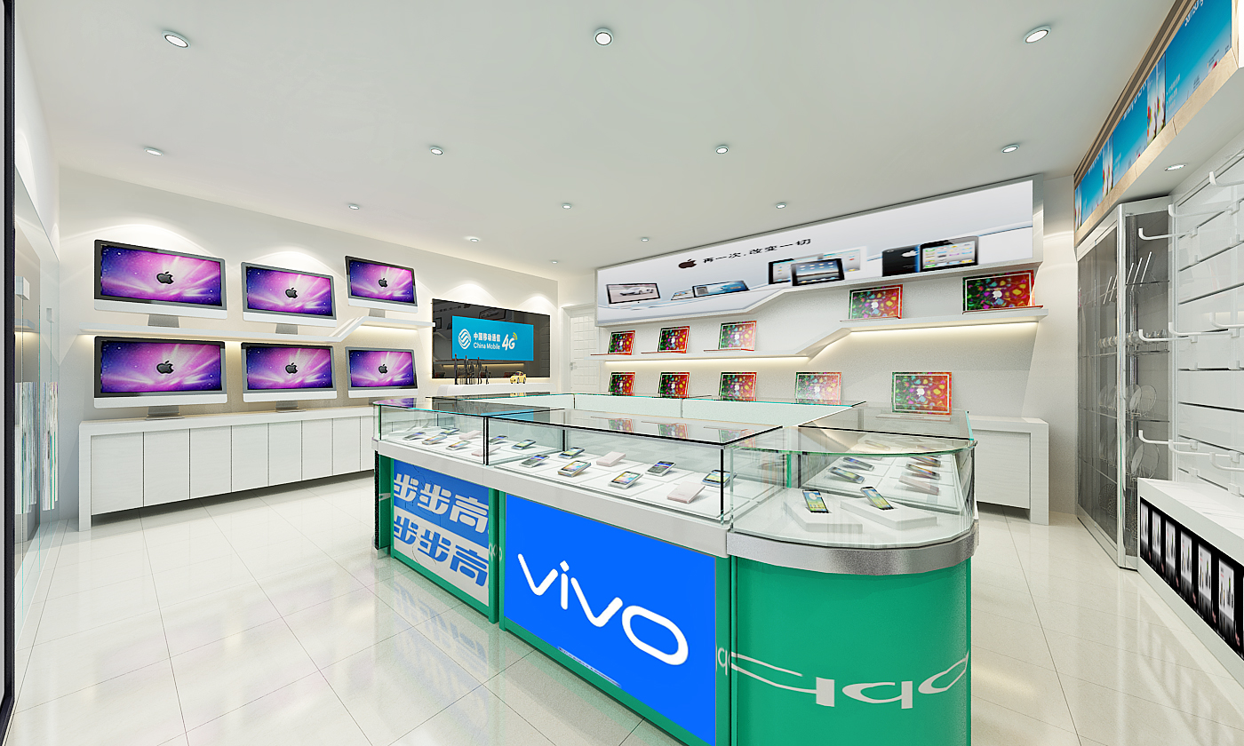 手机实体店装修设计商场店面装潢专卖店柜台3d效果图 营业厅定制