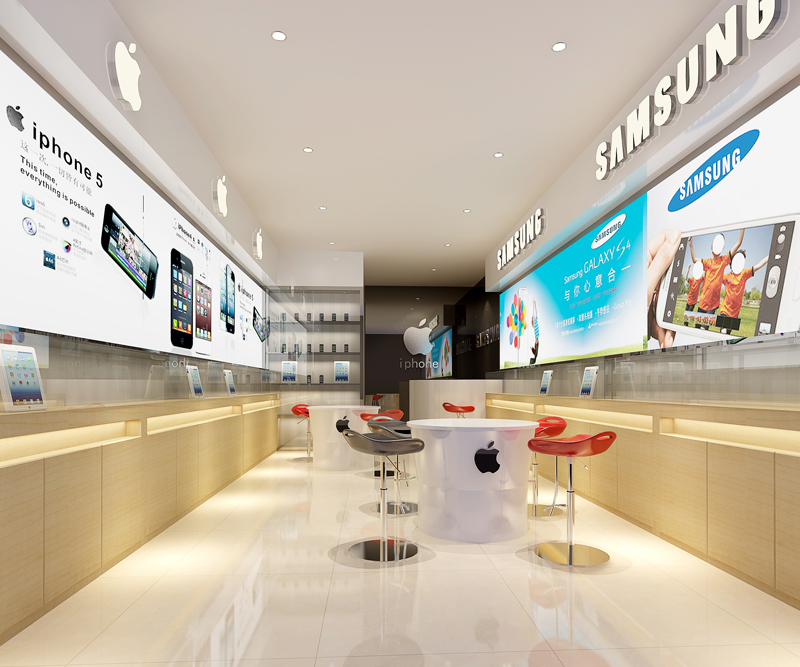 手机实体店装修设计商场店面装潢专卖店柜台3d效果图 营业厅定制