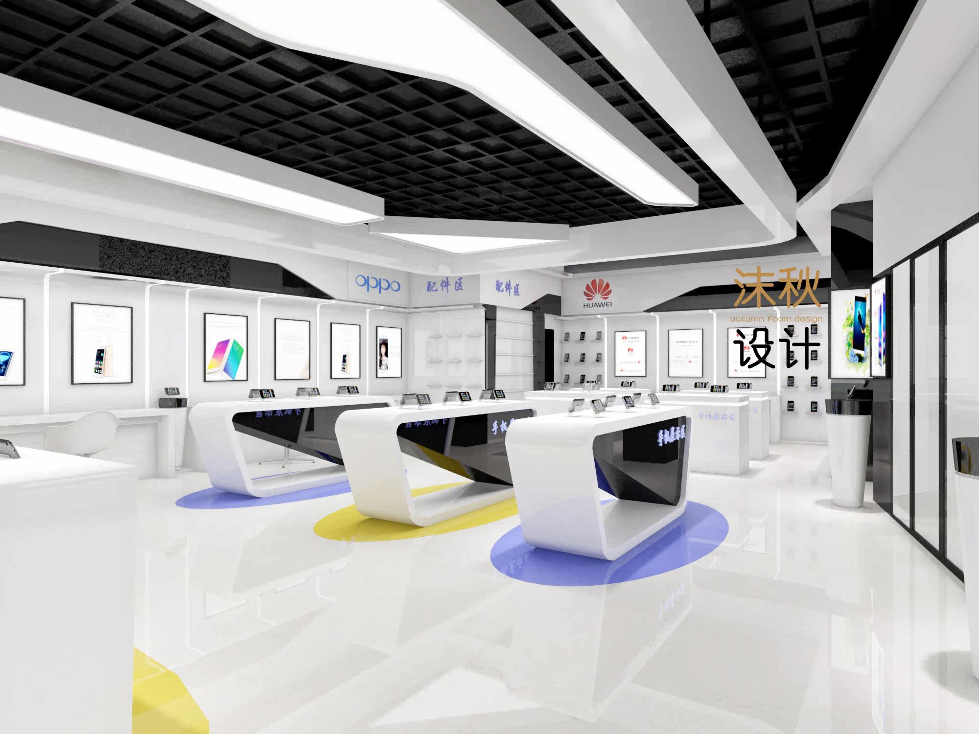 手机实体店装修设计商场店面装潢专卖店柜台3d效果图 营业厅定制
