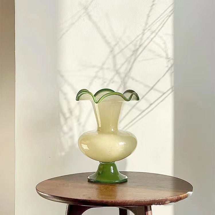 法式玻璃花瓶摆件家居轻奢电视柜复古装饰插花鲜花琉璃中古风灯