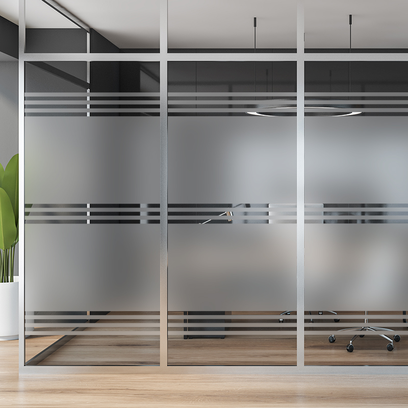 办公室玻璃贴纸防撞透光不透明走廊隔断防窥免胶条纹磨砂防晒贴膜