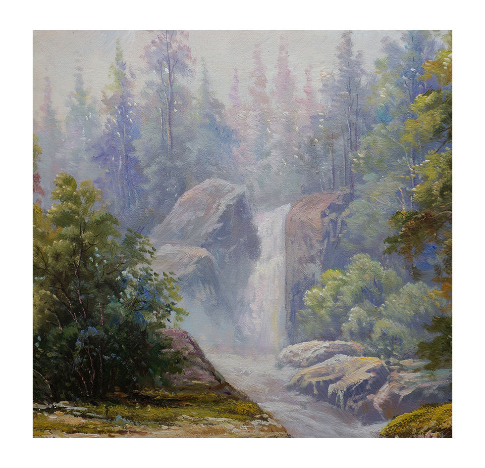 倪柳《山间清泉》布面油画