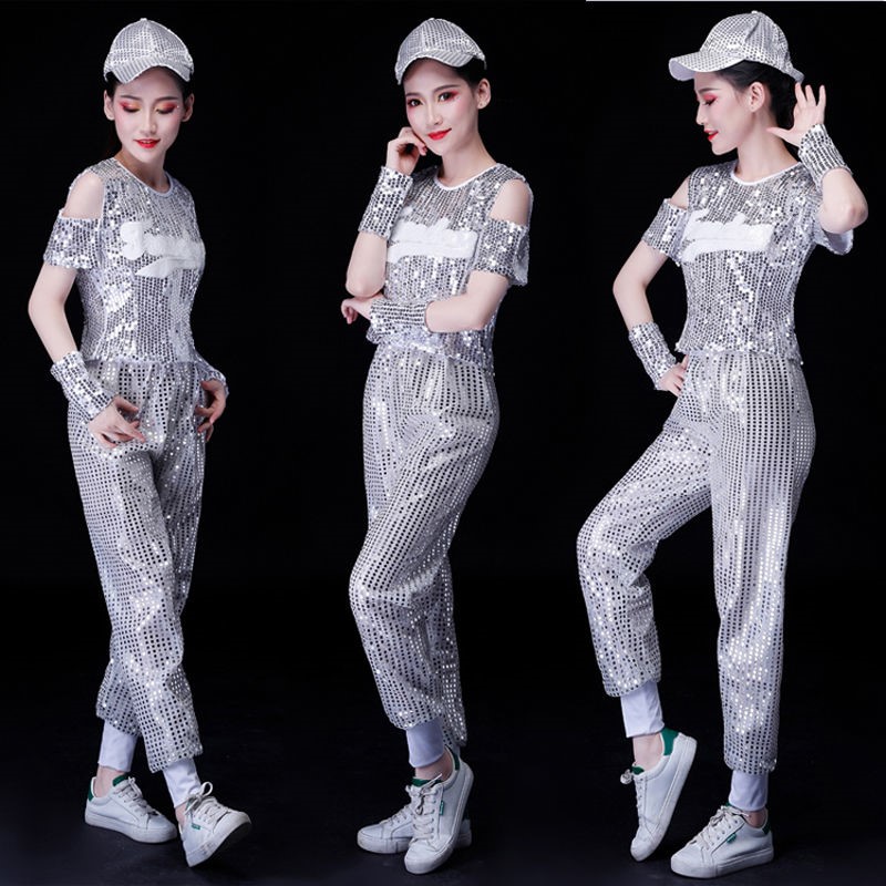 爵士舞演出服亮片衣服套装女成人新款跳舞广场舞现代舞啦啦队服装