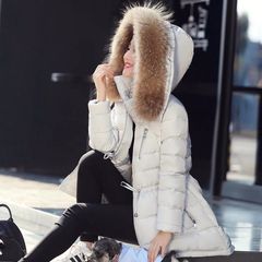 鸭鸭2015秋冬新款甜美糖果色大毛领羽绒服女中长款女装潮B-5547