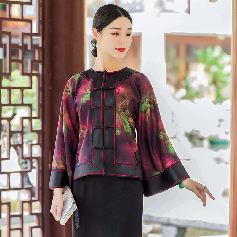 华族经典对襟唐装上衣女秋季新款重工倒大袖中式圆领改良版中国风