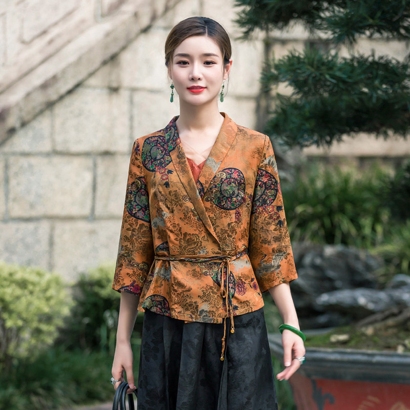 华族经典香云纱旗袍上衣秋季新款改良日常桑蚕丝女士汉服西装唐装