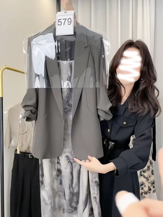 职业套装女吊带显瘦连衣裙女春季2024新款时尚高级感灰色西装外套