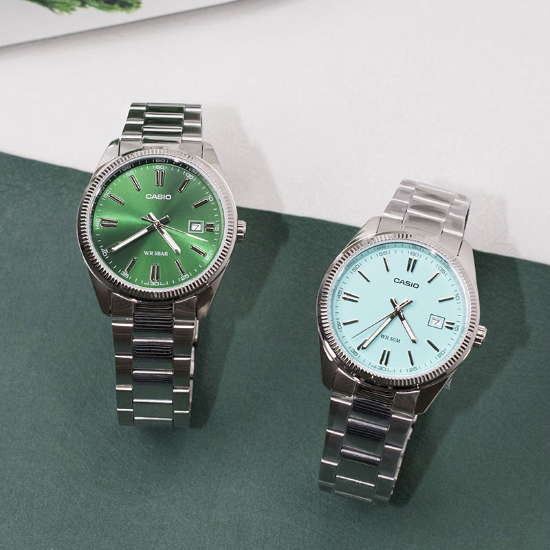海外卡西欧手表 CASIO男女石英表指针蓝色绿色手表MTP-1302PD-2A2
